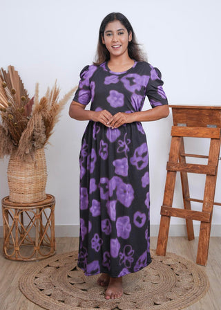 MIDNIGHT ORCHID | ZIPLESS MATERNITY MAXI-PUFF SLEEVES | FULL LENGTH MAXI
