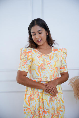 SUNLIT WHISPER | ZIPLESS MATERNITY MAXI-PUFF SLEEVES | FULL LENGTH MAXI