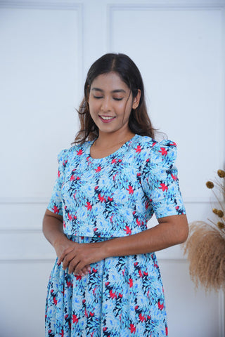CORAL LAGOON | ZIPLESS MATERNITY MAXI-PUFF SLEEVES | FULL LENGTH MAXI