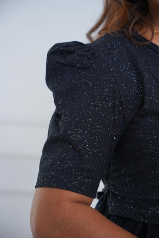 BLACK GLITTER | ZIPLESS MATERNITY MAXI-PUFF SLEEVES | FULL LENGTH MAXI