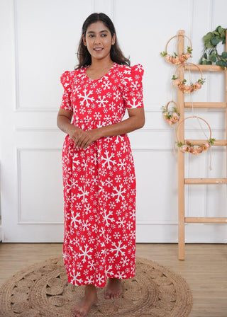 CHIRSTMAS | ZIPLESS MATERNITY MAXI-PUFF SLEEVES | FULL LENGTH MAXI