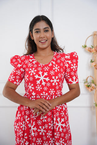 CHIRSTMAS | ZIPLESS MATERNITY MAXI-PUFF SLEEVES | FULL LENGTH MAXI