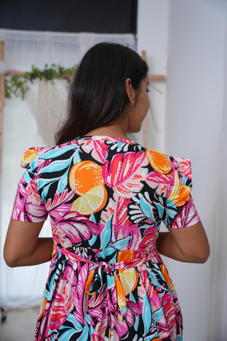 TROPICAL BLOOM | NON-FEEDING MAXI – PUFF SLEEVES | FULL LENGTH MAXI