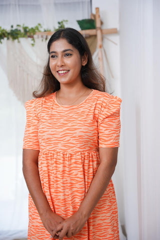 CORAL WAVES | NON-FEEDING MAXI – PUFF SLEEVES | FULL LENGTH MAXI