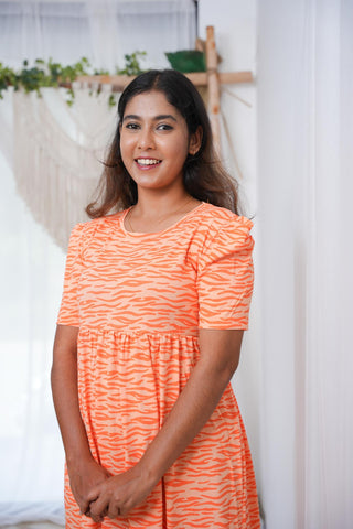 CORAL WAVES | NON-FEEDING MAXI – PUFF SLEEVES | FULL LENGTH MAXI