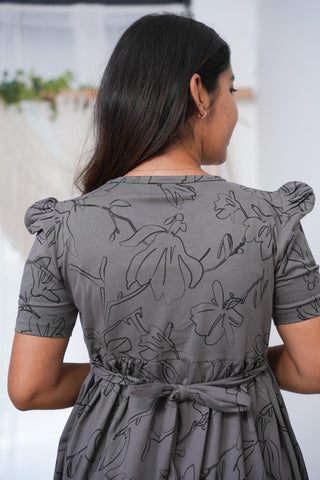 CHARCOAL WHISPER | NON-FEEDING MAXI – PUFF SLEEVES | FULL LENGTH MAXI