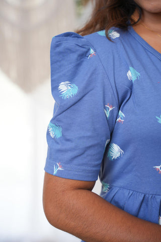 BLUE FEATHERS | NON-FEEDING MAXI – PUFF SLEEVES | FULL LENGTH MAXI