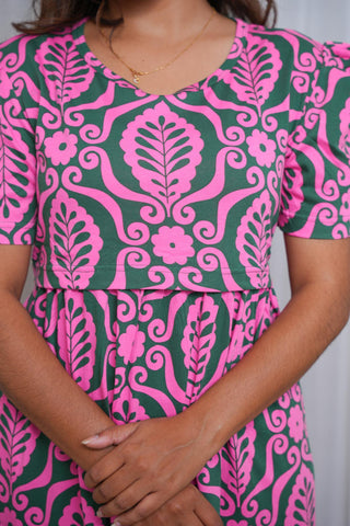 PINK KOLLAM | ZIPLESS MATERNITY MAXI-PUFF SLEEVES | FULL LENGTH MAXI