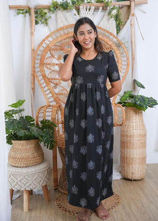 MAJESTIC BLACK | NON-FEEDING MAXI – PUFF SLEEVES | FULL LENGTH MAXI