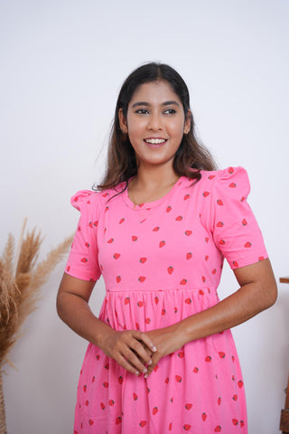 PINK BERRIES | NON-FEEDING MAXI – PUFF SLEEVES | FULL LENGTH MAXI