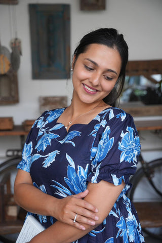 NAVY PETAL | MATERNITY COTTON MAXI ANKLE LENGTH