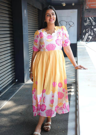 YELLOW GARDENIA | MATERNITY GEORGETTE MAXI ANKLE LENGTH