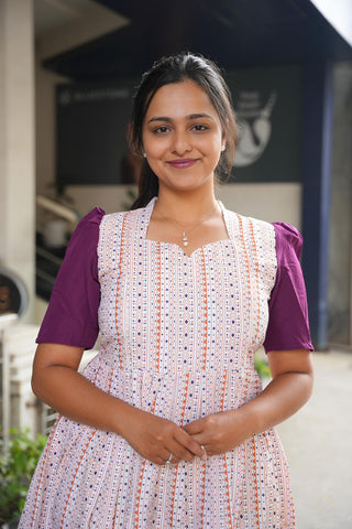 PURPLE WHITE CHIKANKARI | MATERNITY MAXI ANKLE LENGTH