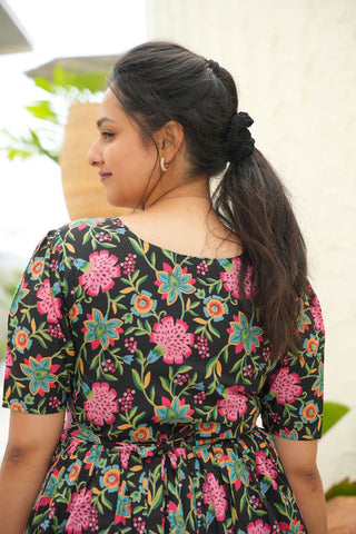 BLACK PINK FLORA | MATERNITY COTTON MAXI ANKLE LENGTH