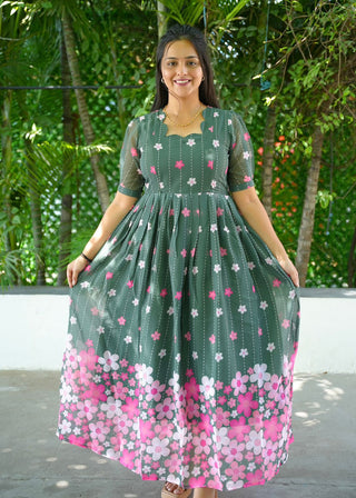 BOTTLE GREEN DAISY | MATERNITY GEORGETTE MAXI FULL LENGTH
