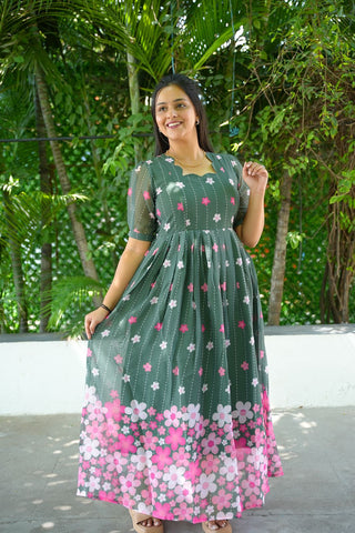BOTTLE GREEN DAISY | MATERNITY GEORGETTE MAXI FULL LENGTH
