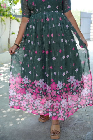 BOTTLE GREEN DAISY | MATERNITY GEORGETTE MAXI FULL LENGTH