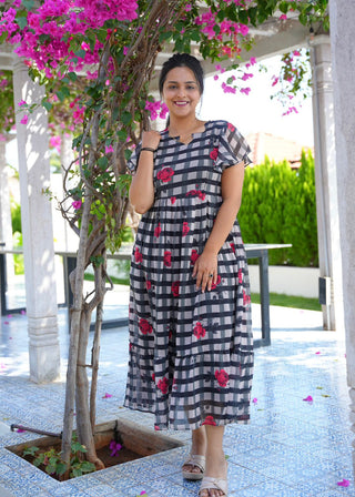 ROSETTE CHECK | MATERNITY GEORGETTE MAXI ANKLE LENGTH