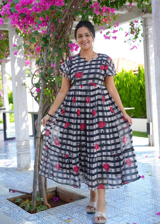 ROSETTE CHECK | MATERNITY GEORGETTE MAXI ANKLE LENGTH