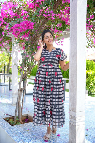 ROSETTE CHECK | MATERNITY GEORGETTE MAXI ANKLE LENGTH