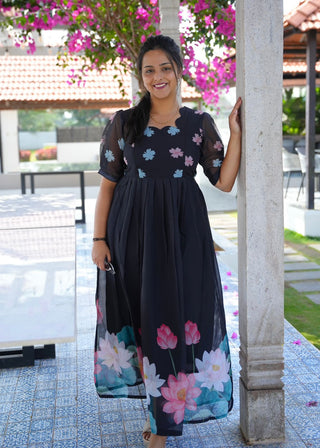 MAJESTIC BLACK | MATERNITY GEORGETTE MAXI FULL LENGTH