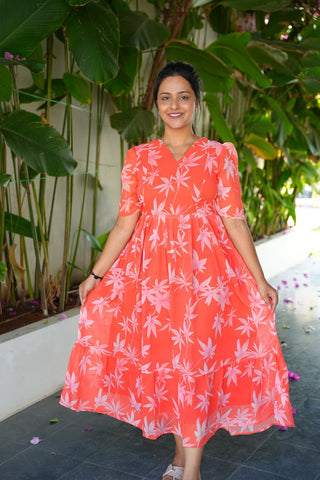 CORAL GLOW | MATERNITY GEORGETTE MAXI ANKLE LENGTH