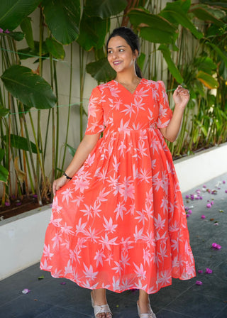 CORAL GLOW | MATERNITY GEORGETTE MAXI ANKLE LENGTH