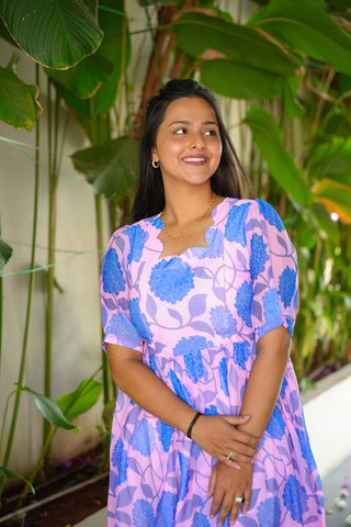 PINK BLUE FLORA | MATERNITY GEORGETTE MAXI FULL LENGTH