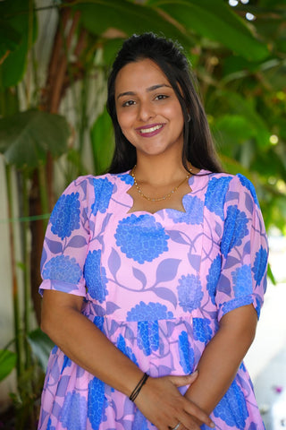 PINK BLUE FLORA | MATERNITY GEORGETTE MAXI FULL LENGTH