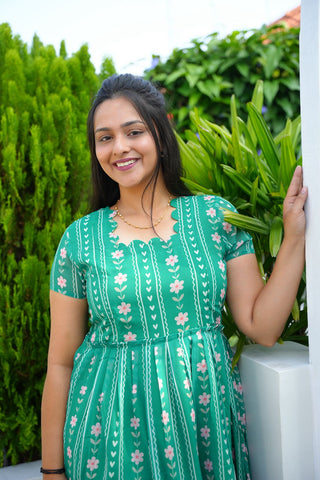 GREEN FLORAL STRIPE | MATERNITY GEORGETTE MAXI ANKLE LENGTH