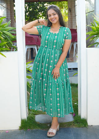 GREEN FLORAL STRIPE | MATERNITY GEORGETTE MAXI ANKLE LENGTH