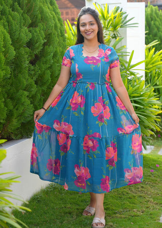 TEAL GARDEN | MATERNITY GEORGETTE MAXI ANKLE LENGTH