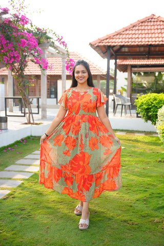 ORANGE ECSTACY | MATERNITY GEORGETTE MAXI FULL LENGTH