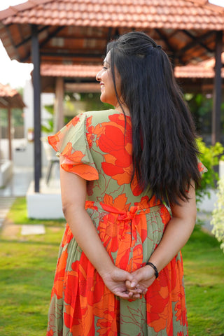 ORANGE ECSTACY | MATERNITY GEORGETTE MAXI FULL LENGTH