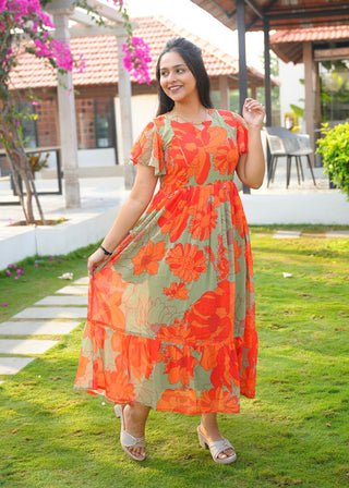 ORANGE ECSTACY | MATERNITY GEORGETTE MAXI FULL LENGTH