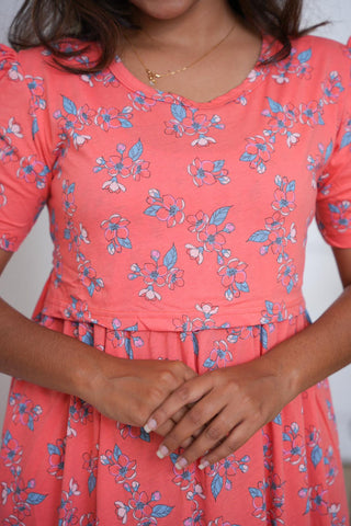 TINY FLORA | ZIPLESS MATERNITY MAXI-PUFF SLEEVES | FULL LENGTH MAXI