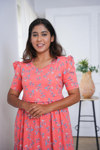 TINY FLORA | ZIPLESS MATERNITY MAXI-PUFF SLEEVES | FULL LENGTH MAXI