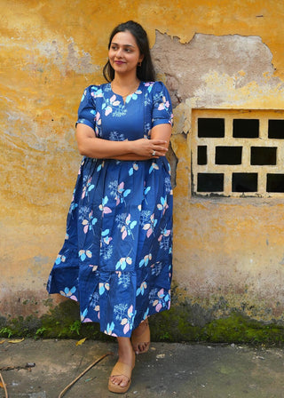 DEEP BLUE FLORA | MATERNITY MAXI ANKLE LENGTH