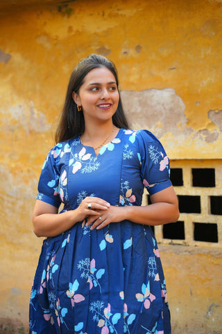 DEEP BLUE FLORA | MATERNITY MAXI ANKLE LENGTH