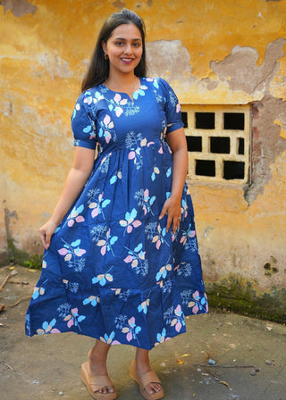 DEEP BLUE FLORA | MATERNITY MAXI ANKLE LENGTH