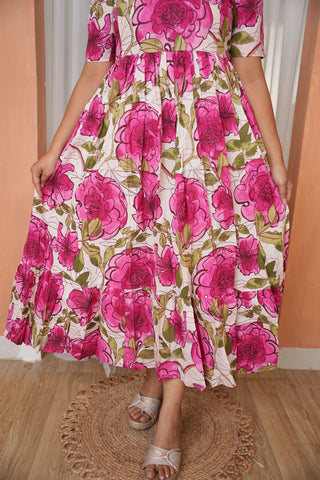 ROSY RAPTURE | MATERNITY COTTON MAXI ANKLE LENGTH