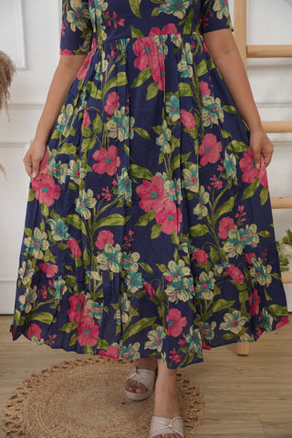 NAVY PINK FLORA | MATERNITY COTTON MAXI ANKLE LENGTH