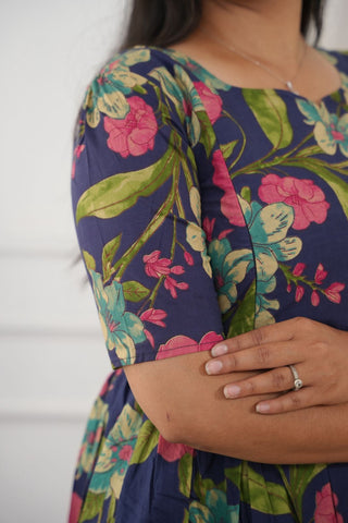 NAVY PINK FLORA | MATERNITY COTTON MAXI ANKLE LENGTH