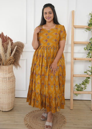 MUSTARD TRELIS | MATERNITY COTTON MAXI ANKLE LENGTH