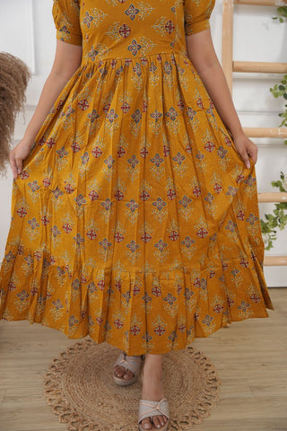 MUSTARD TRELIS | MATERNITY COTTON MAXI ANKLE LENGTH
