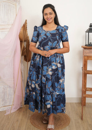 NAVY GARDEN | MATERNITY COTTON MAXI ANKLE LENGTH