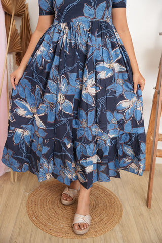 NAVY GARDEN | MATERNITY COTTON MAXI ANKLE LENGTH