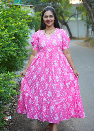 PINK TINY IKKAT | MATERNITY COTTON MAXI ANKLE LENGTH