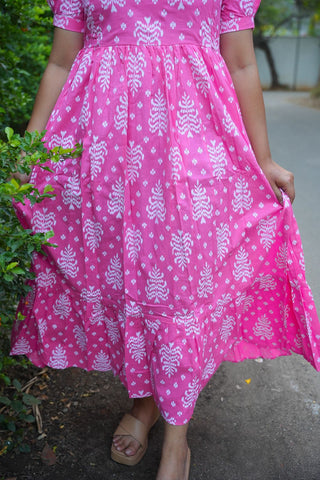 PINK TINY IKKAT | MATERNITY COTTON MAXI ANKLE LENGTH