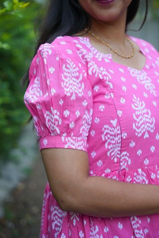 PINK TINY IKKAT | MATERNITY COTTON MAXI ANKLE LENGTH